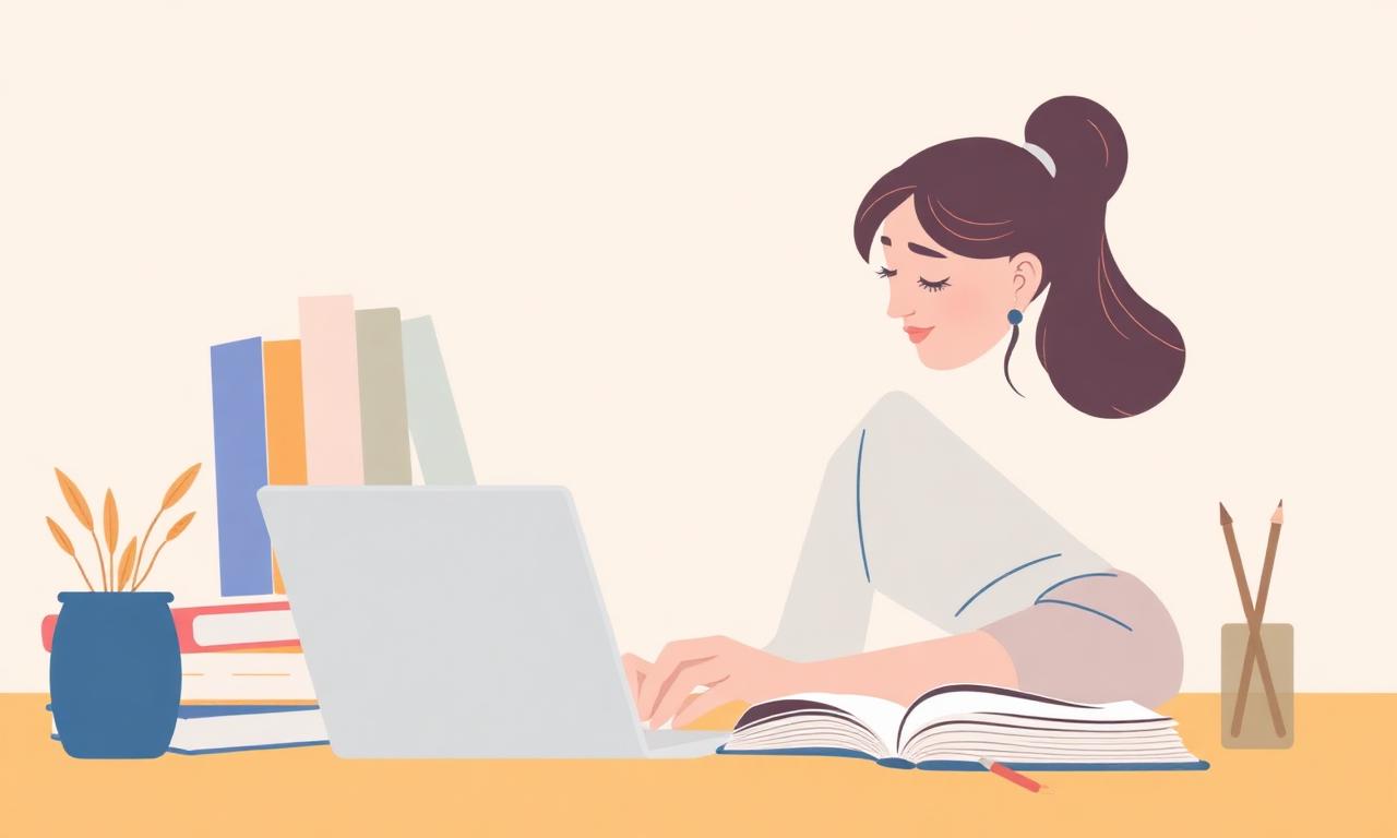 Student studying with a laptop and stack of books